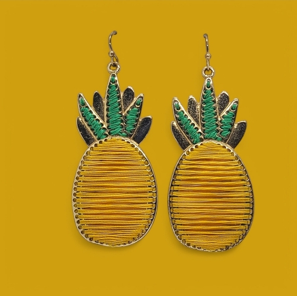 Yellow and Green Pineapple Earrings - Picture 3 of 17